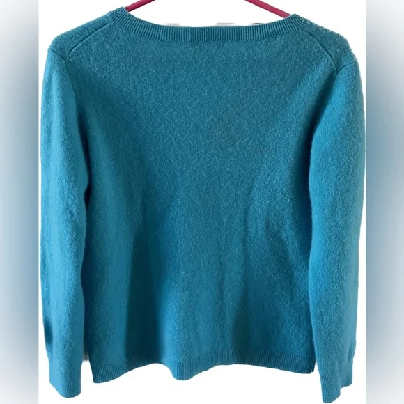 Nordstrom NWOT 100% Cashmere Blue Teal V Neck Sweater Size Large - Picture 9 of 10